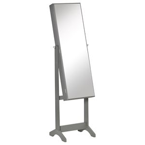 "Lockable <b>Grey</b> Jewelry <b>Cabinet</b> with Full-Length Mirror & 4 Adjustable Angles-Floor Standing Organizer" - Product Image 1