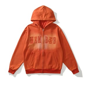 Sudadera con capucha naranja personalizada para hombre, bordada, de forro polar grueso, estilo oversize, con bolsillo, anti-bolitas, estilo hip hop y streetwear, lisa - Product Image 1