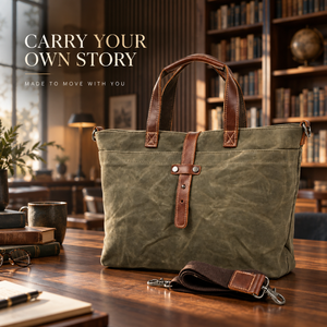 Oil <b>Waxed</b> <b>Canvas</b> Tote with Carry Handles and Snap Closure | Casual Shopping Shoulder Bag with Detachable Strap for Daily Travel - Product Image 2
