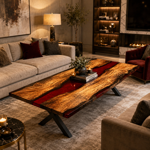 Rectangle Wood Live Edge <b>Coffee</b> <b>Table</b> With Red <b>Epoxy</b> Resin Inlay Contemporary Design Indoor Furniture Decor Durable - Product Image 3