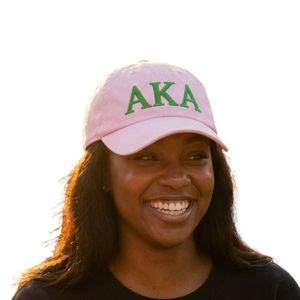 Gorra de Béisbol Ajustable de Algodón Rosa Pastel con Letras AKA y Bordado Verde, Gorro de Sororidad Griega - Product Image 2