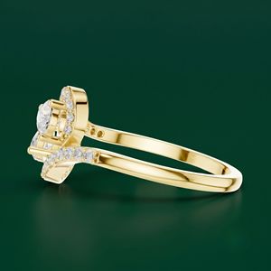 Bague Toi et Moi Halo Bypass en Diamant de Laboratoire Taille Poire Style Floral pour Femme, Cadeau Original et Raffiné pour Anniversaire ou Promesse, pour Amoureux - Product Image 4