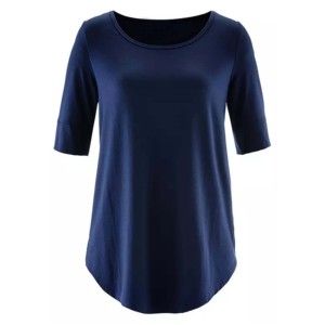 Camiseta de Mujer Azul Marino, Cuello Redondo, Manga Corta, Corte Regular, Informal, de Algodón Orgánico Ecológico, Tejido Transpirable, Color Sólido - Product Image 1
