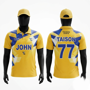 Premium 160 GSM Polyester Interlock Men <b>Cricket</b> Jersey Anti-UV Breathable Short Sleeve Yellow <b>White</b> Blue Custom Logo - Product Image 1