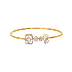 18K Gold Plated Geometric Pearl & CZ Diamond <b>Bangle</b> <b>Bracelet</b> for Women | Luxury Designer Open Cuff Jewelry - Product Image 1