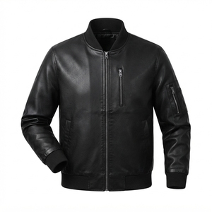 Chaqueta de Motero para Hombre de Cuero Genuino y Lona, Estilo Retro con Cuello Alto, Corte Holgado, Transpirable, Resistente al Viento, con Logotipo Bordado Personalizado - Product Image 1