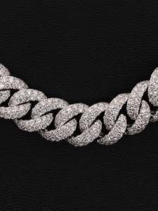 Cadena de Eslabones Cubanos de Plata de Ley 925 de 12 mm con Incrustaciones de Diamantes de Imitación para Regalo - Product Image 4