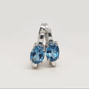 Boucles d'oreilles ovales en topaze bleue de Londres, argent sterling 925, bijoux en pierres précieuses naturelles, faits à la main, cadeau élégant pour femmes - Product Image 1