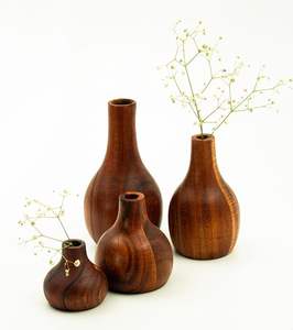 Set of decorative wooden <b>vases</b> with natural grain finish handcrafted style minimalist modern home décor accent pieces - Product Image 5