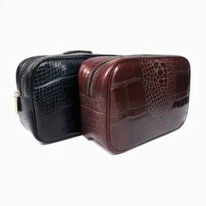 Vintage Croc Pattern PU Leather Toiletry Pouch Zipper Cosmetic Bag Travel Makeup Organizer <b>Case</b> - Product Image 3
