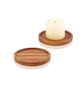 ถาดไม้ทรงกลมสำหรับวางเทียนตกแต่งสไตล์มินิมอล ของตกแต่งบ้านสไตล์เรียบง่าย ฐานวางเทียนทีไลท์ ชุด 2 ชิ้น - Product Image 1