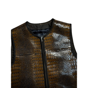 Chaleco de Motocicleta de Cuero Genuino Negro para Invierno, Acolchado, Sin Mangas, con Cierre, Resistente al Viento, para Hombre, Bordado Personalizado - Product Image 3
