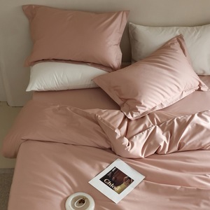 Parure <span class=keywords><strong>de</strong></span> lit personnalisée en coton 100% <span class=keywords><strong>rose</strong></span> uni, style simple, pour la maison - Product Image 6