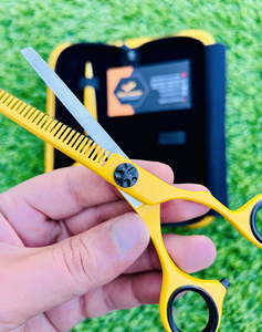 Professional 2Pcs <b>Barber</b> Hair Cutting Thinning Shears <b>Set</b> 6.5 Inch Sharp Gold Stainless Steel Salon Hairdressing Kit - Product Image 4