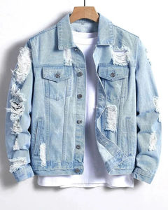 Veste en jean déchirée classique pour homme, style décontracté, effet délavé, streetwear, vêtement d'extérieur, vente en gros - Product Image 1