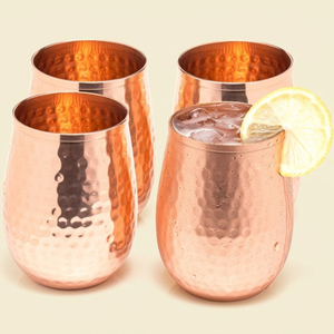 Verres à vin sans pied en cuivre martelé et tasses Moscow Mule en cuivre pur pour la restauration et l'hôtellerie – Vente en gros de cuivre de qualité supérieure - Product Image 1