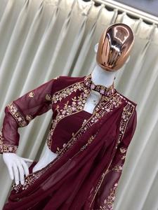 Sari Bollywood, Blouse, Vêtements indiens, Tenue de soirée, Robe de mariée, Designer, Travail de miroir véritable, Haute qualité, Confortable, Faux Georgette, Entièrement - Product Image 3