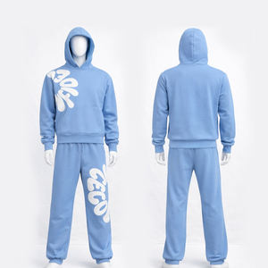 Conjunto de chándal personalizado con estampado de llamas moradas para hombre, sudadera con capucha y pantalones deportivos con cremallera, ropa informal estilo hip hop - Product Image 2