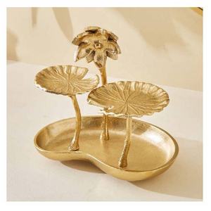 Hot Selling Aluminium Lotus Trinket Platter Jewelry <b>Ring</b> Holder Trinket <b>Dish</b> Vanity Tray for Dresser Christmas Wedding Gifts - Product Image 1