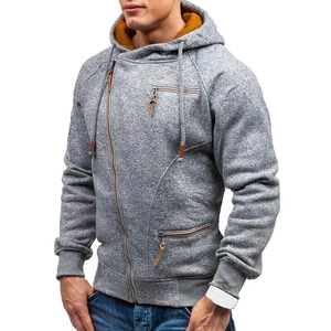 Sudadera con Capucha para Hombre, Color Gris Sólido, Felpa Francesa, Diseño Casual con Bolsillos con Cremallera, Corte Regular, Ropa de Otoño - Product Image 2