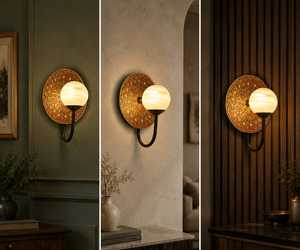 Modern Plant Pattern Alabaster Globe Wall Lamp Decorative <b>Sconce</b> LED Bedroom Living Room <b>Lighting</b> - Product Image 3
