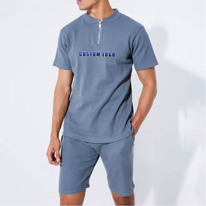 Custom Made Quarter Zip T Shirt and Shorts <b>Set</b> 100 Percent Cotton Heavyweight Men's Oversized Loose Fit Summer <b>Twin</b> <b>Set</b> - Product Image 1