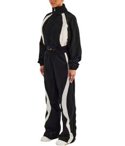 Conjunto Deportivo de Dos Piezas para Mujer, Estilo Y2K, Bloques de Color Blanco y Negro, Transpirable, Ligero, con Cremallera en las Mangas Largas, Corte Holgado, para Verano - Product Image 2