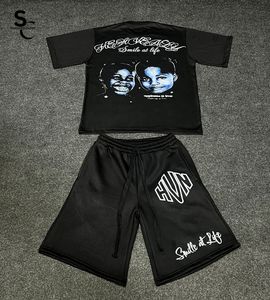 Conjunto de Camiseta y Pantalones Cortos Estampados de Alta Calidad Personalizados, 100% Algodón, Tejido Transpirable y Ecológico, Elástico en Cuatro Direcciones, Ligero, para Verano - Product Image 2