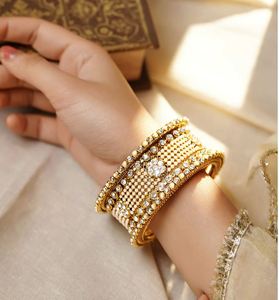 Gold Plated Brass Cuff Bangles Crystal Rhinestones Imitation Pearl Flower Design Vintage Style Women's Wedding Jewelry - Product Image 1