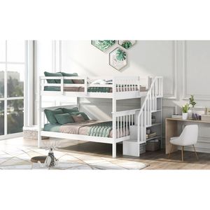 Letto a castello matrimoniale bianco con contenitore e sponda di protezione per camera da letto, dormitorio e residenze universitarie - Product Image 3
