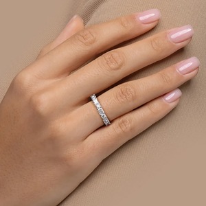 Bracelet tennis pour femme en or blanc avec diamants taille émeraude, sertissage en chaîne, bijoux de mariage classiques - Product Image 6
