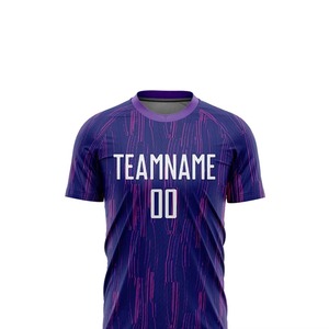 High Quality Custom Sublimated <b>Soccer</b> Jersey Set Purple Striped Men's Short Sleeve Moisture Wicking Athletic Fit All Seasons - Product Image 4