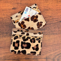 Cheveux faits à la main sur imprimé léopard porte-carte de crédit Premium véritable cuir de vachette porte-cartes mince minimaliste portefeuille pour femmes