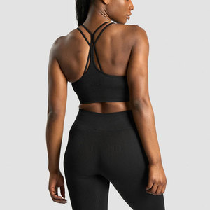 Sujetador deportivo acanalado para mujer con espalda cruzada, transpirable, acolchado, de ajuste ceñido y alta elasticidad, para yoga, gimnasio, fitness y actividades al aire libre - Product Image 5