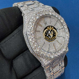 Montre automatique à double mouvement, style Hip-Hop, entièrement sertie de moissanite qualité VVS, testée au diamètre optique, prix de gros Inde - Product Image 1
