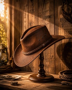 Brown Leather Striped Cowboy <b>Hat</b> with Braided <b>Band</b> Casual Western Style Unisex Beach Summer Adult Fit - Product Image 3