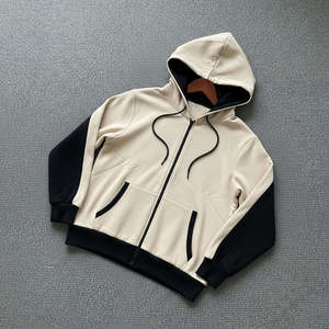 เสื้อฮู้ดซิปสีเบจดำแบบสั่งทำพิเศษสำหรับผู้หญิง แขนยาว ทรงหลวม ปักโลโก้ตามแบบที่ต้องการ - Product Image 1