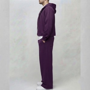 Men's Plus Size Purple Hooded Tracksuit Set Full <b>Zipper</b> <b>Sweatshirt</b> Loose Fit Casual Solid Color Cotton Autumn Wear - Product Image 3