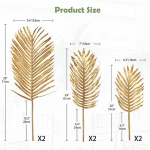 Grandes feuilles de palmier artificielles dorées, frondes de palmier Areca tropicales pour arrangements floraux, centres de table pour événements à domicile - Product Image 2