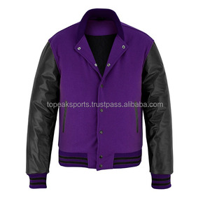 2026 OEM Hot Selling Purple Wool Black Leather Sleeves Varsity <b>Jacket</b> For Men's 100% High Quality Low MOQ <b>Heated</b> Fashion <b>Jackets</b> - Product Image 3