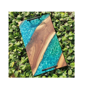 Nouveau Plateau de Service Décoratif Rond Personnalisé en Résine Époxy et Bois, Fait Main, pour Cadeau de Maison, Idéal pour Fêtes - Artisanat Saniya - Product Image 4