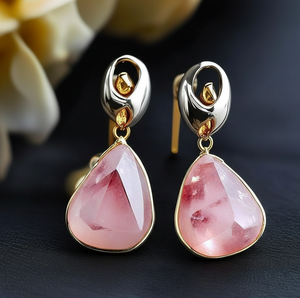 Pink Drop Earrings 925 Sterling <b>Silver</b> with 18K Gold Plated Small Stud Earring Hypoallergenic Jewellery <b>Wedding</b> Wear - Product Image 3