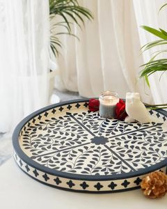 Plateau indien fait main en os incrusté, vert et blanc, nouveau design, motif floral, nouvelle arrivée, vente directe usine, pour la maison et l'ameublement - Product Image 4