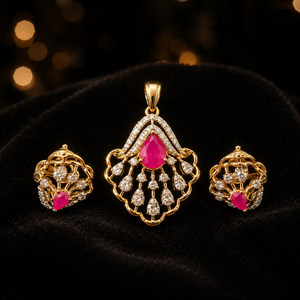 Ensemble de pendentifs en or 14 carats de luxe avec pierres rouges et diamants étincelants, bijoux élégants pour les mariages et les fêtes pour femmes - Product Image 2