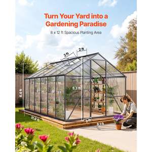 Serre de jardin extérieure en polycarbonate de 8 x 12 pieds, robuste, avec ventilation réglable, installation rapide, cadre en aluminium - Product Image 2