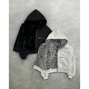 Sweat à capuche unisexe à imprimé léopard, fermeture éclair, molletonné, décontracté, automne, coupe classique, tricoté en polyester - Product Image 2