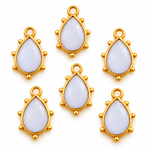 Pendentif Breloque en Pierre de Lune Blanche Poire Facettée 8x12mm, Sertissage Plaqué Or pour la Fabrication de Bijoux - Product Image 2