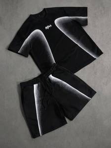 Men's 2026 Gradient T-Shirt And Shorts <b>Set</b> Crew Neck Street Style Breathable Polyester Spandex Summer Wear - Product Image 1