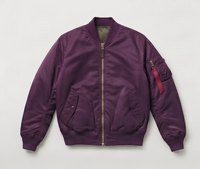 Blouson bomber violet pour homme, couleur unie, col montant, fermeture éclair, coupe décontractée, matière polyester, idéal pour l'automne