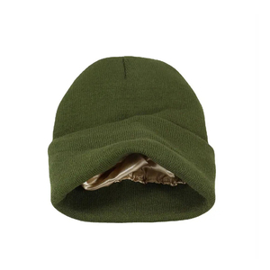 Bonnet en tricot unisexe de couleur unie, 100% acrylique, avec revers, style décontracté pour adultes, vert olive - Product Image 1